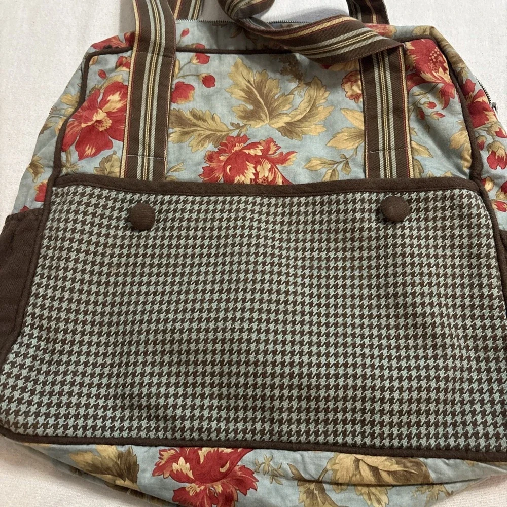 MODA HOME Cotton Floral‎ Fabric Tote Travel Bag Crafts Computer Plastic Storage